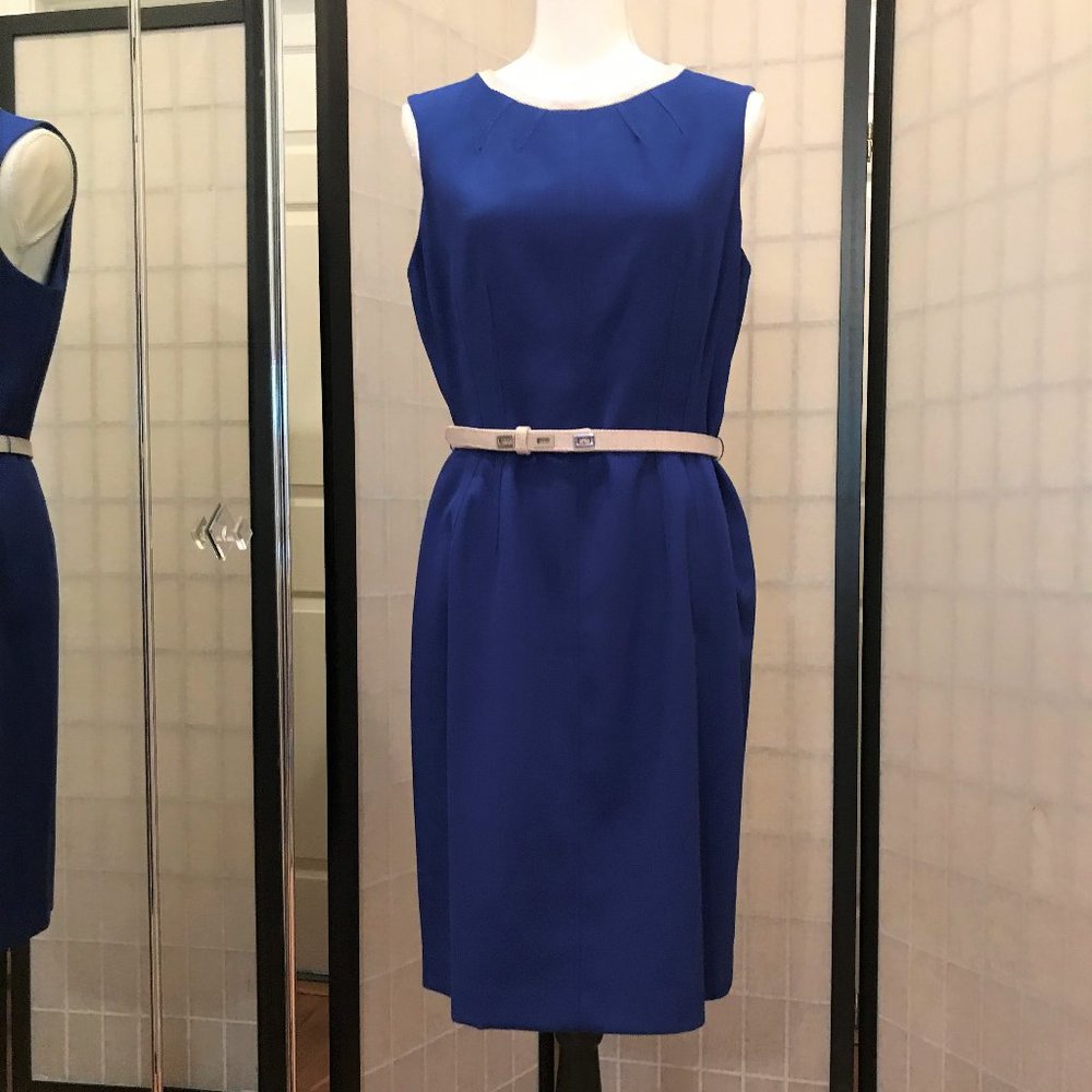 Anne Klein  sheath sleeveless blue dress with belt